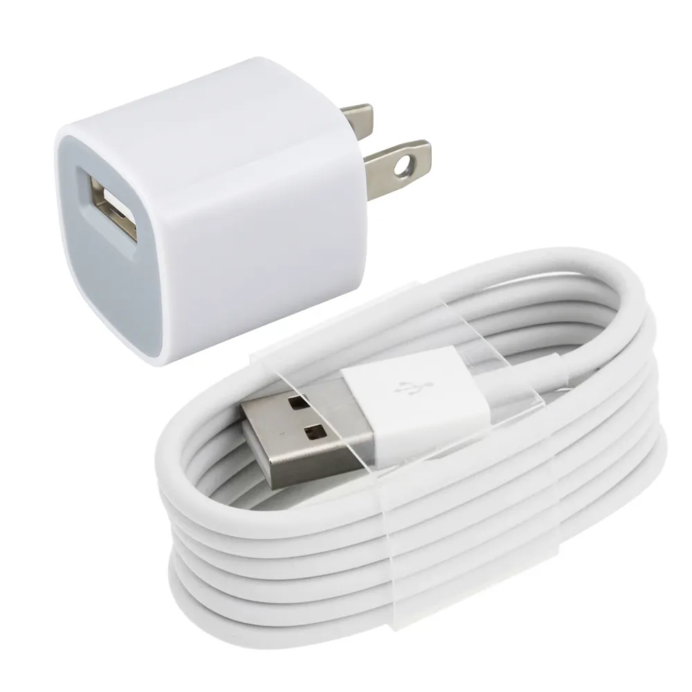 Single Port usb power adapter ac home wall charger Cube 5v 1a for Apple iPhone Lightning USB Data Charging Cable Cord