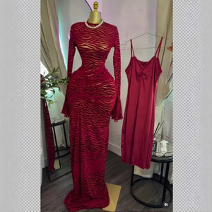 Abito lungo da donna in rete trasparente con sottoveste - Abito da sera aderente a maniche lunghe Sehe Fashion - Product Image 2