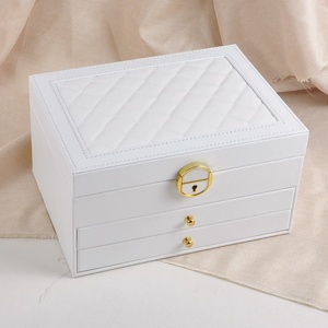 Caja de Almacenamiento de Joyas de Lujo de Tres Niveles con Cajones, Logotipo Personalizado, Cuero PU, Caja de Almacenamiento de Joyas de 3 Capas con Llave y Cerradura - Product Image 2