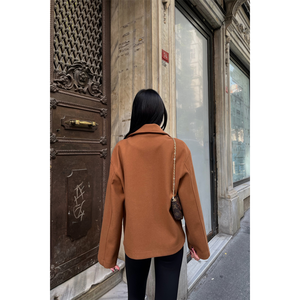 Chaqueta de Cachemira Marrón de Manga Larga, Tejida, Cálida, Informal, para Otoño, Abrigo de Mezcla de Lana para Mujer - Product Image 1