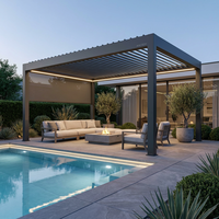 Pergola motorisée moderne ANCSEM à lames orientables en aluminium, imperméable, avec ventilateur de plafond et éclairage pour la décoration de jardin et de patio