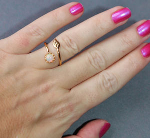 Nouvelle bague ajustable en argent 925 plaqué or rose avec opale éthiopienne véritable, pierre de naissance d'octobre, bijoux délicats et raffinés - Product Image 5