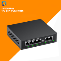 Switch PoE de 6 Puertos 10/100M, Switch de Red Metálico con Soporte VLAN, 2 Puertos Uplink IEEE802.3af/at, Alimentación por Ethernet para Cámaras IP