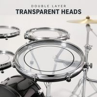 Set de Batería Acústica Portátil de 5 Piezas con Parches Transparentes, Kit Completo con Pedal, Baquetas y Taburete para Principiantes