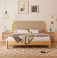 Lit en rotin en bois massif, moderne et minimaliste, chambre principale, lit double de 1.8m, noir, nordique, japonais, rétro, lit d'animatrice