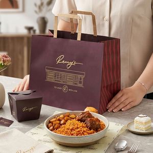 Bolsas de Papel Kraft Reciclables y Desechables Ecológicas Personalizadas con Logotipo Impreso para Comida para Llevar de Restaurantes - Product Image 4