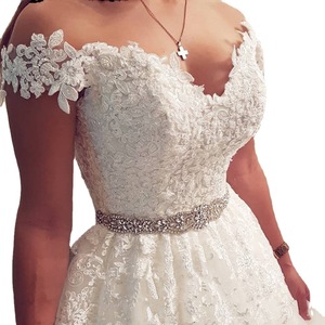 White A-Line Wedding Dress V-Neck Lace Natural Waist Vintage Style Mid-Length Sleeve - Product Image 5