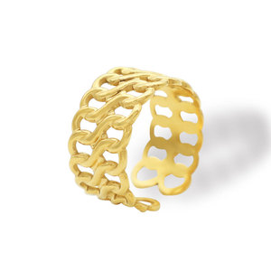 European American Retro Wide Face Pleated <b>Titanium</b> Steel <b>Ring</b> 18k Gold Hollow Geometric Unisex Fashion Jewelry Gift - Product Image 5