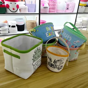 Cesta redonda de lavandería para niños, canasta de lona de almacenamiento de juguetes con patrón de animales bonitos, cesta de almacenamiento de juguetes para niños