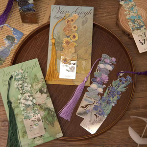 Marque-page en métal à motif de peinture à l'huile célèbre avec pompon, cadeau artistique pour les amateurs de livres, lecteurs et passionnés de littérature, logo personnalisé, impression UV, style antique - Product Image 3