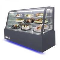 Lemari Pendingin Kue Kaca Lengkung Anti-Kabut Komersial, Etalase Kue Dingin Khusus untuk Supermarket