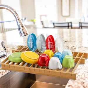 Bamboo <b>Dish</b> <b>Rack</b> Rectangular Kitchen Sink Drainer For <b>Dishes</b> Bowls Fruit Vegetables Multifunction Storage <b>Rack</b> Cao County - Product Image 4
