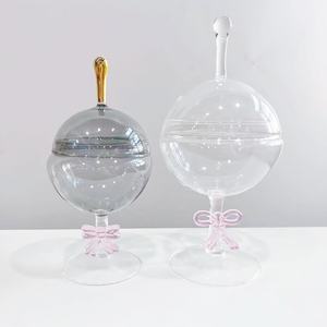 Стеклянная банка ручной работы в форме глобуса, выдувная, розовая, с бантом, прозрачная, для конфет, закусок, декоративный контейнер - Product Image 1