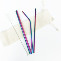 Lot de paille de logo personnalisé en acier inoxydable, ensemble de paille en métal doré avec brosse de pochette, économique, 7 pièces