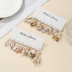Ensemble de boucles d'oreilles pendantes en coquillage pour femmes, bijoux à la mode, style plage vintage, boucles d'oreilles en forme de coquille pour cadeau d'anniversaire - Product Image 1