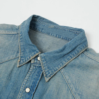 Chemise Western en Denim pour Homme Coupe Ample Bleu Délavé Personnalisée 100% Coton Ourlet Festonné Boutons Pression Nacrés Détail de la Yoke Vintage