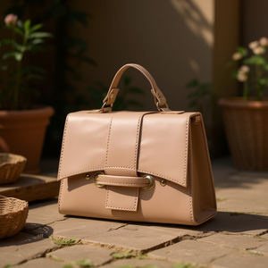 Sac bandoulière vintage bohème pour femme Fana avec motif géométrique, en cuir véritable, pochette à maquillage couleur nude, fermeture à fermoir, toutes saisons - Product Image 2