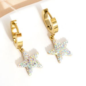 ต่างหูห้อยรูปดาวประดับเพชร ดีไซน์ทันสมัย ชุบทอง 18K บนสแตนเลสสตีล 316 สำหรับทุกเพศ - Product Image 4