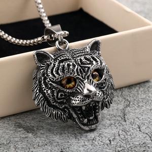 Collar con Colgante de Animales de Acero Inoxidable, Cabeza de León, Tigre, Guepardo, Ojos Rojos, Joyería de Moda Unisex, Cadena 40606 40607 - Product Image 3