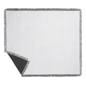 Impression par sublimation personnalisée 100 coton polyester tissé rétro tapisserie jacquard lueur dans le noir jeter couverture vierge avec franges