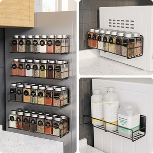 Double Tier <b>Magnetic</b> <b>Spice</b> <b>Rack</b> Metal Storage Holder For Kitchen Minimalist Design Rectangle Shape Hook Type Installation - Product Image 6