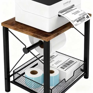 Soporte de impresora de oficina personalizado con superficie de madera, marco de metal, estante de 2 niveles para almacenamiento de impresoras de etiquetas, organizador de escritorio. - Product Image 2