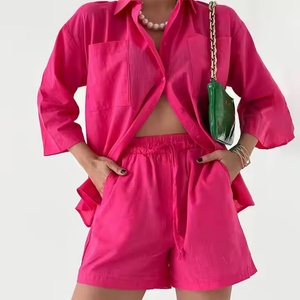 Ropa de Lino de Alta Calidad al Por Mayor a Bajo Precio, Blusas Holgadas Informales de Lino para Mujer, Traje de Shorts de Lino con Cintura Elástica - Product Image 4