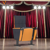 Kursi Auditorium Modern Grosir Busa Tebal Tahan Lama Rebound Senyap Rangka Kayu Logam dengan Meja Tulis untuk Teater Bioskop Kuliah