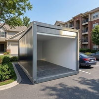 Garage préfabriqué en conteneur plat à faible MOQ, abri de voiture métallique couleur personnalisée avec design moderne pour le stationnement des petites entreprises