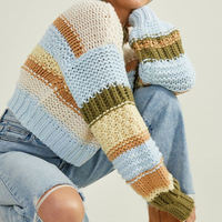 Pull tricoté personnalisé pour femme, à manches longues, épaules tombantes, rayé épais, chaud et tendance, style moderne