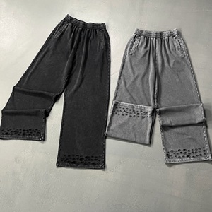 Ensemble pantalon large et sweat à capuche déchiré pour homme, style Y2K, noir, 400 g/m², streetwear épais, ensemble de survêtements amples délavés pour garçons - Product Image 4