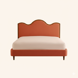 Lit de rangement en bois massif Selena, capitonné, style coquille Saint-Jacques, taille Queen/King, mobilier de chambre moderne au toucher doux et minimaliste - Product Image 1