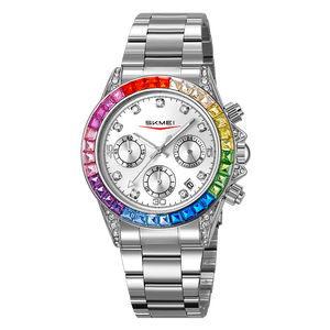 SKMEI 2352 haute qualité Quartz <span class=keywords><strong>Chrono</strong></span> diamant montre-bracelet mode montre de luxe bracelet en acier inoxydable - Product Image 5