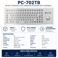 Clavier à trackball industriel en acier inoxydable personnalisé PC-702TB IP54, 89 touches USB PS/2 pour usine pétrochimique