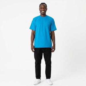 Camiseta Azul de Tallas Grandes para Hombre, Verano, Poliéster/Algodón, Manga Corta, Cuello Redondo, Corte Regular, Transpirable, con Logotipo Frontal - Product Image 1
