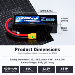 Zeee 6S 6000mAh <span class=keywords><strong>50C</strong></span> 22.2V <span class=keywords><strong>RC</strong></span> 드론 배터리 FPV Lipo 배터리 <span class=keywords><strong>RC</strong></span> 드론 쿼드 콥터 비행기 헬리콥터 - Product Image 2