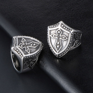Men's <b>Titanium</b> Steel Cross <b>Ring</b> Geometric Design Index Finger <b>Ring</b> Retro Style SA415 - Product Image 5