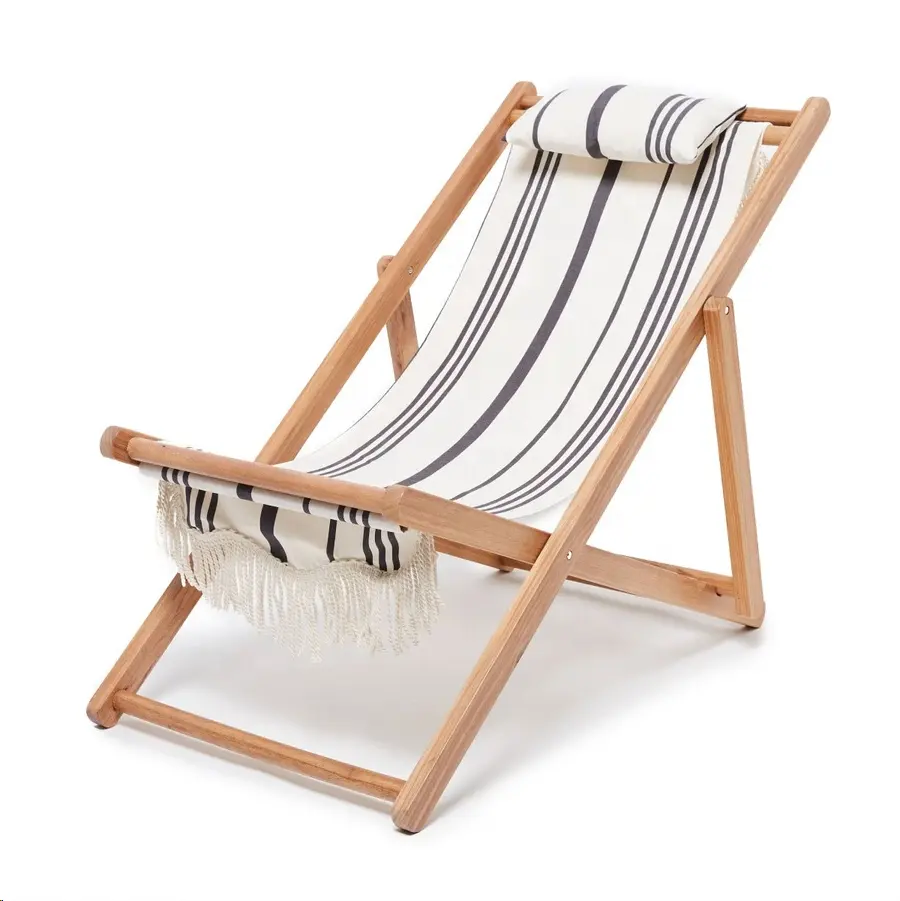 Grande chaise de plage réglable, en tissu avec glands, Logo personnalisé imprimé