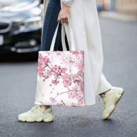 Sac fourre-tout en toile imprimé fleurs de cerisier roses, élégant motif graphique de fleurs de Sakura, sac à bandoulière réutilisable pour femmes, usage quotidien