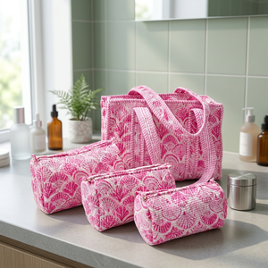 Set de Bolsas de Aseo Acolchadas con Estampado de Conchas Rosas y Cierre de Cremallera, Bolso Tote de Moda para Mujer y Accesorios - Product Image 4