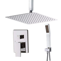 Ensemble de douche à effet pluie en laiton de 12 pouces avec douchette à main, double poignée, montage mural, design moderne, comprend une vanne de mélange encastrée et des garnitures
