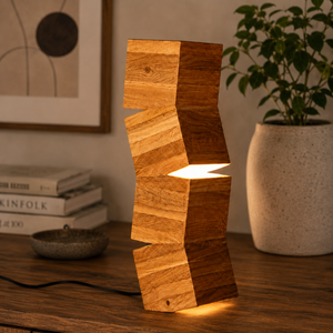 Lámpara de Mesa LED Minimalista de Madera Maciza, Luz Ambiental Artística de Madera para Interiores Contemporáneos y de Hostelería - Product Image 4