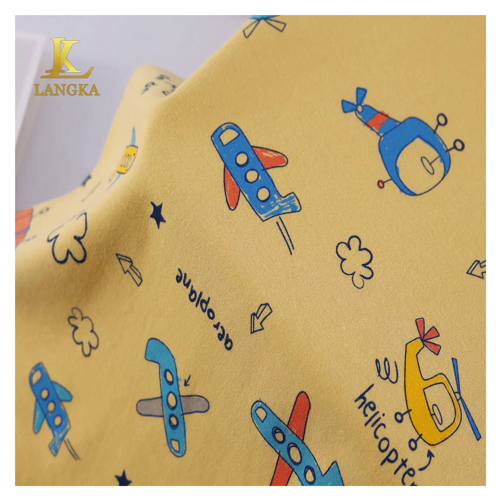 Langka Textile à faible quantité minimale de commande Matière première 100% Coton Jersey Imprimé Tissu Pour Vêtements Prix Par Yard