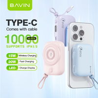 BAVIN - Batería Externa Inalámbrica Magnética Portátil con Cable de Carga, PC1085S, 10000 mAh, 20 W, LED, Tipo C