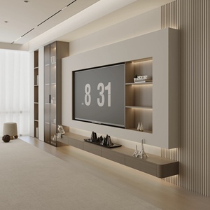 Оптовая продажа, Современная стильная Подставка для телевизора, настенная деревянная Роскошная мультимедийная мебель для гостиной, шкаф для телевизора со светодиодной подсветкой - Product Image 2