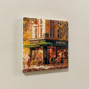 <span class=keywords><strong>Aimant</strong></span> de réfrigérateur en céramique carré, motif café en relief, rue de Paris, France, J-001486, souvenir touristique mondial - Product Image 4