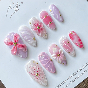 <span class=keywords><strong>Kit</strong></span> d'ongles longs en forme d'amande avec logo personnalisé 24 pièces à appliquer sur Gel souple X Faux Gel chromé à appliquer sur les ongles - Product Image 1