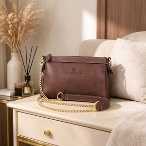 Genuine Leather Chain Crossbody <b>Bag</b> <b>for</b> <b>Women</b> Vintage Brown Zipper Shoulder Messenger Purse - Product Image 4