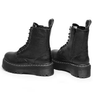 Bottes locomotive à semelle épaisse à 8 trous avec fermeture éclair latérale pour femme Bottes courtes laquées à motif lotus - Product Image 2