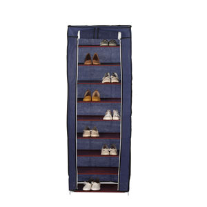 Étagère à chaussures autoportante de 9 étages, armoire verticale étroite en métal avec tissu non tissé pour l'entrée et la garde-robe. - Product Image 3